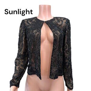 Sean Collection Vintage Black Silk Full Beaded Blazer Women’s SZ Medium-elegant